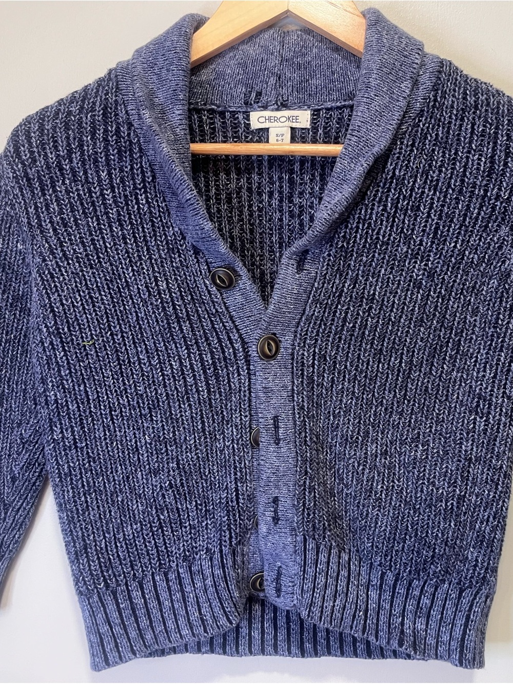 Cherokee Navy Blue Shawl Collar Button-Front Cardigan